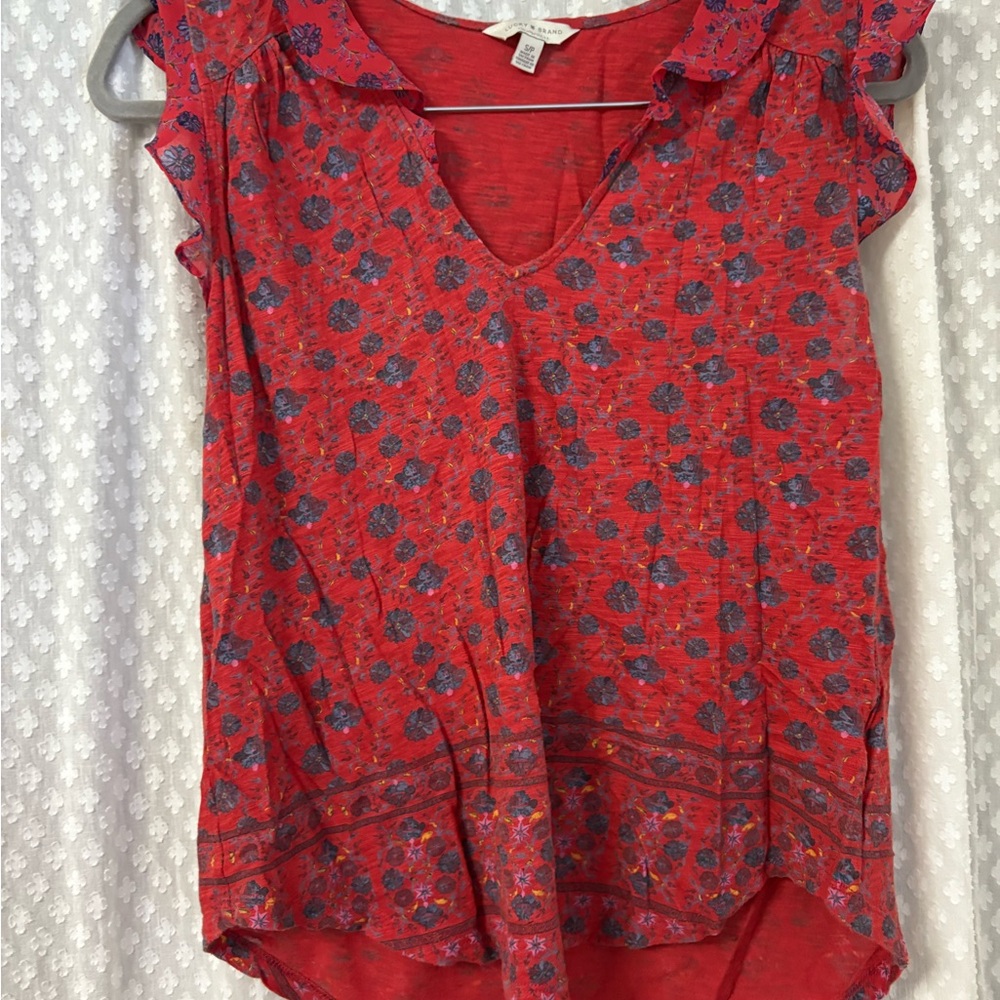 Lucky Brand Floral Red V-Neck Women's Top